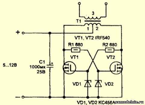 Схема инвертор на транзисторе
