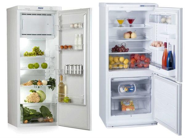 Однокамерный (слева) и двухкамерный (справа) холодильник