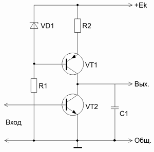Схема генератора пилообразного (линейно растущего) напряжения со стабилизатором тока