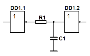 Задержка сигнала на логических элементах НЕ и интегрирующей цепочкой