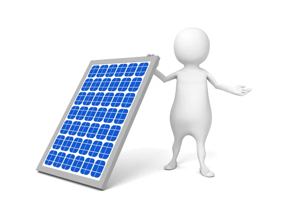 Белый 3d человек с солнечной батареей — стоковое фото